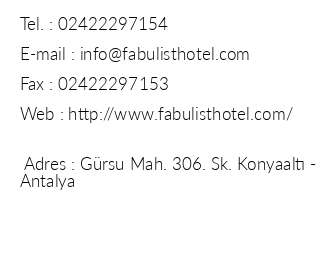 Fabulist Boutique Hotel iletiim bilgileri